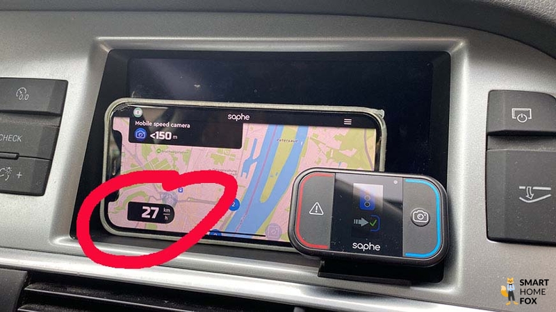 Saphe Drive Mini App zeigt die Geschwindigkeit